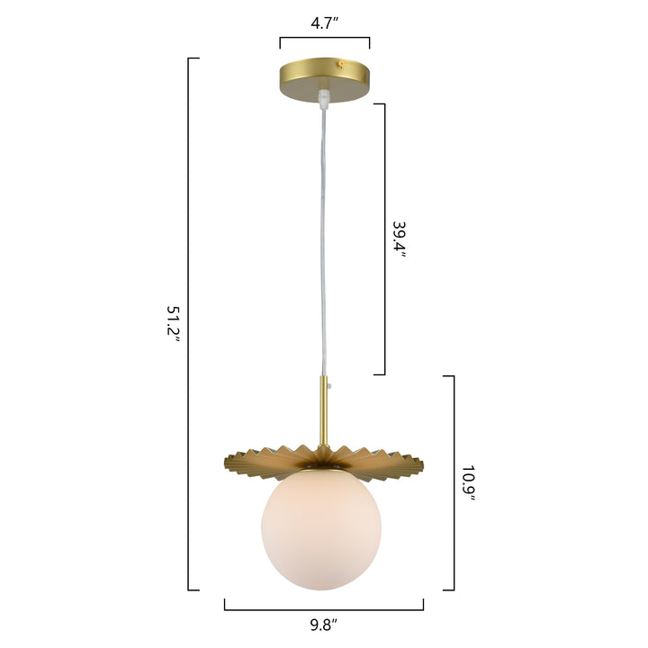 1 - Light 9.8" Single Gold Globe Wrought Iron Accents Modern Pendant with Glass Shade for Kitchen Island #5017