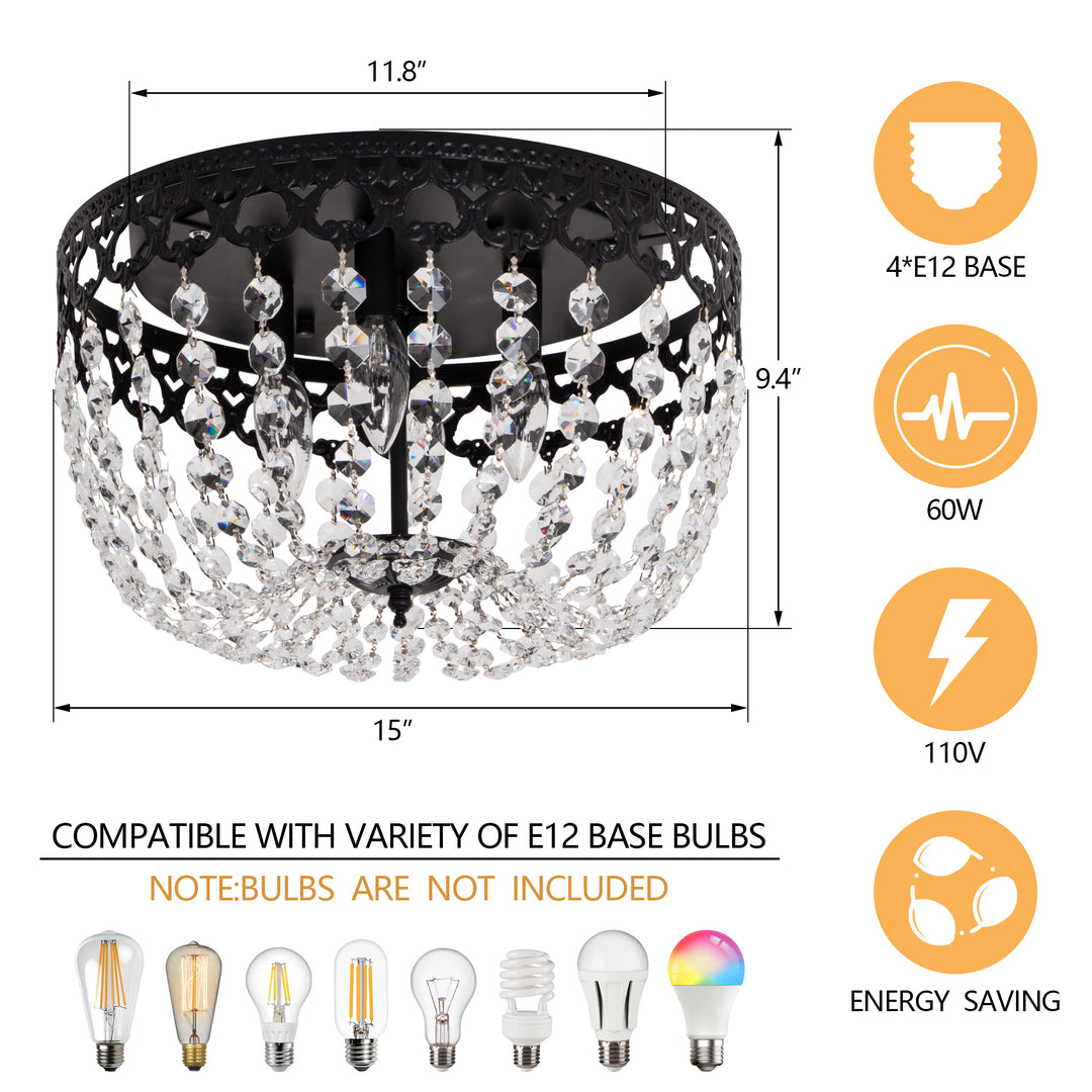 Maxax 4 - Light 15in Simple Bowl Flush Mount Ceiling Light#MX19132-4BG-C