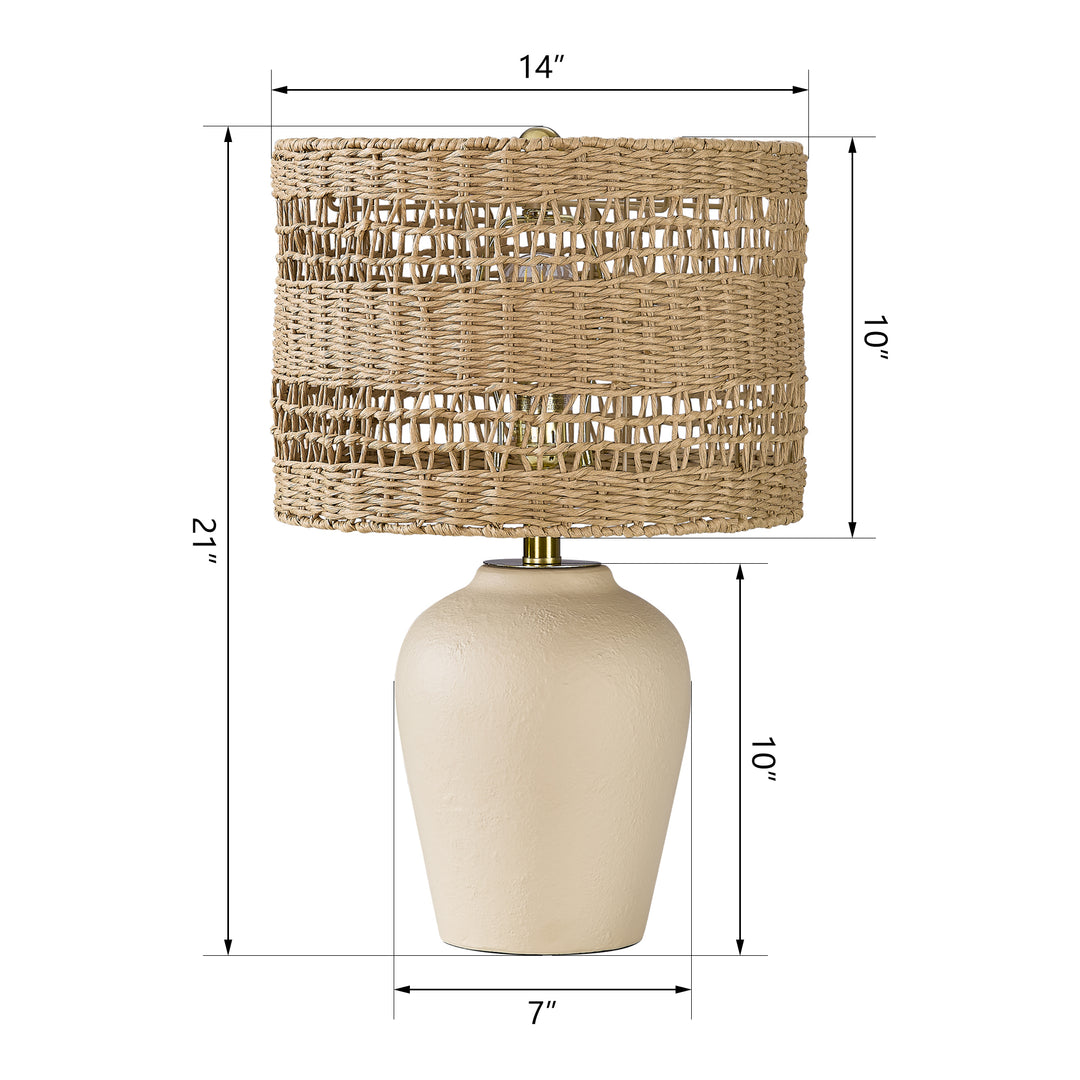 Boho Style Ceramic Rattan Table Lamp For Living Room/Bedroom/Entryway Console/Decorative Supplements With Rattan Accent