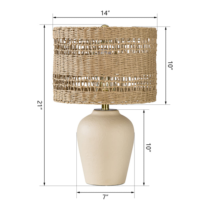 Boho Style Ceramic Rattan Table Lamp For Living Room/Bedroom/Entryway Console/Decorative Supplements With Rattan Accent