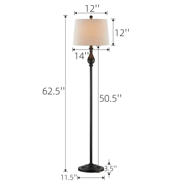 Maxax 62.5 Dimmable Black Floor Lamp with Fabric Shade