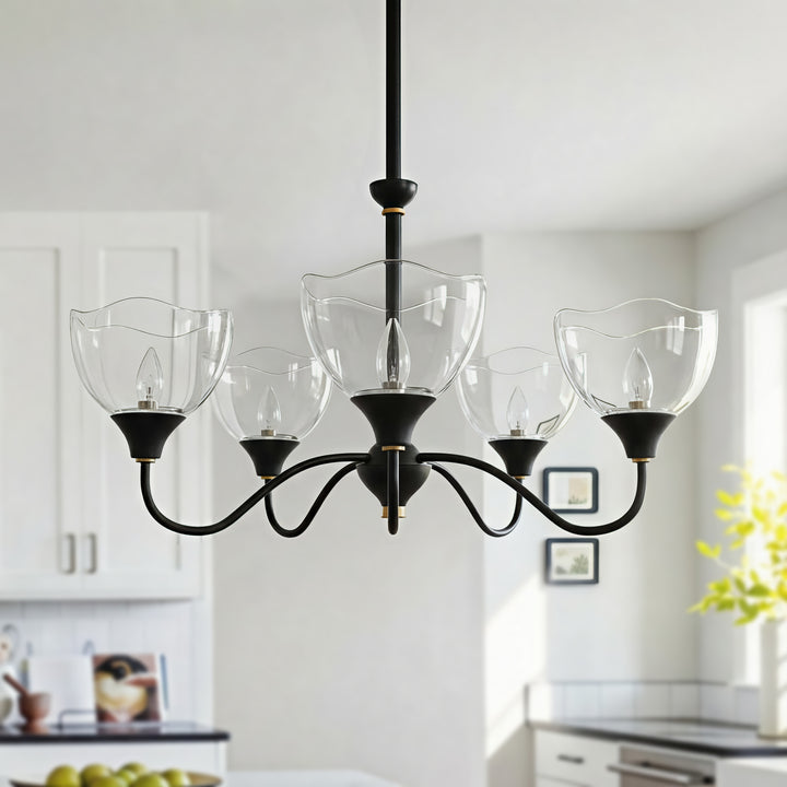 Shine Black Modern Spider Chandelier with Glass Shade for Dining Room or Kitchen Island #48004