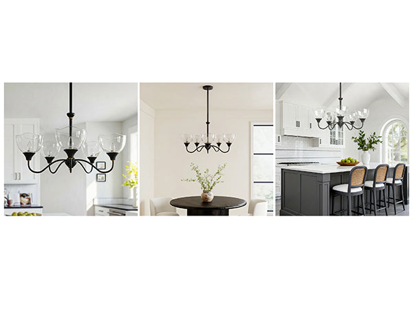 Shine Black Modern Spider Chandelier with Glass Shade for Dining Room or Kitchen Island #48004