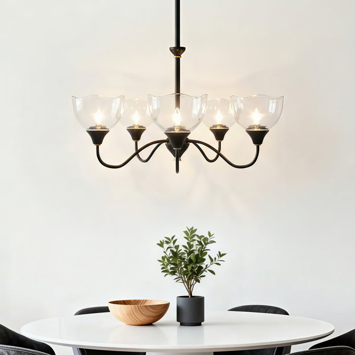 Shine Black Modern Spider Chandelier with Glass Shade for Dining Room or Kitchen Island #48004