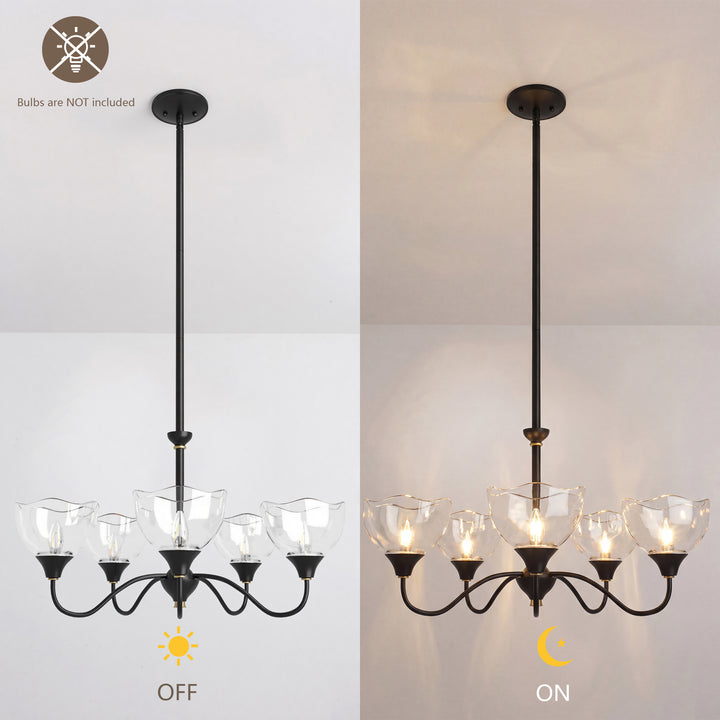 Shine Black Modern Spider Chandelier with Glass Shade for Dining Room or Kitchen Island #48004