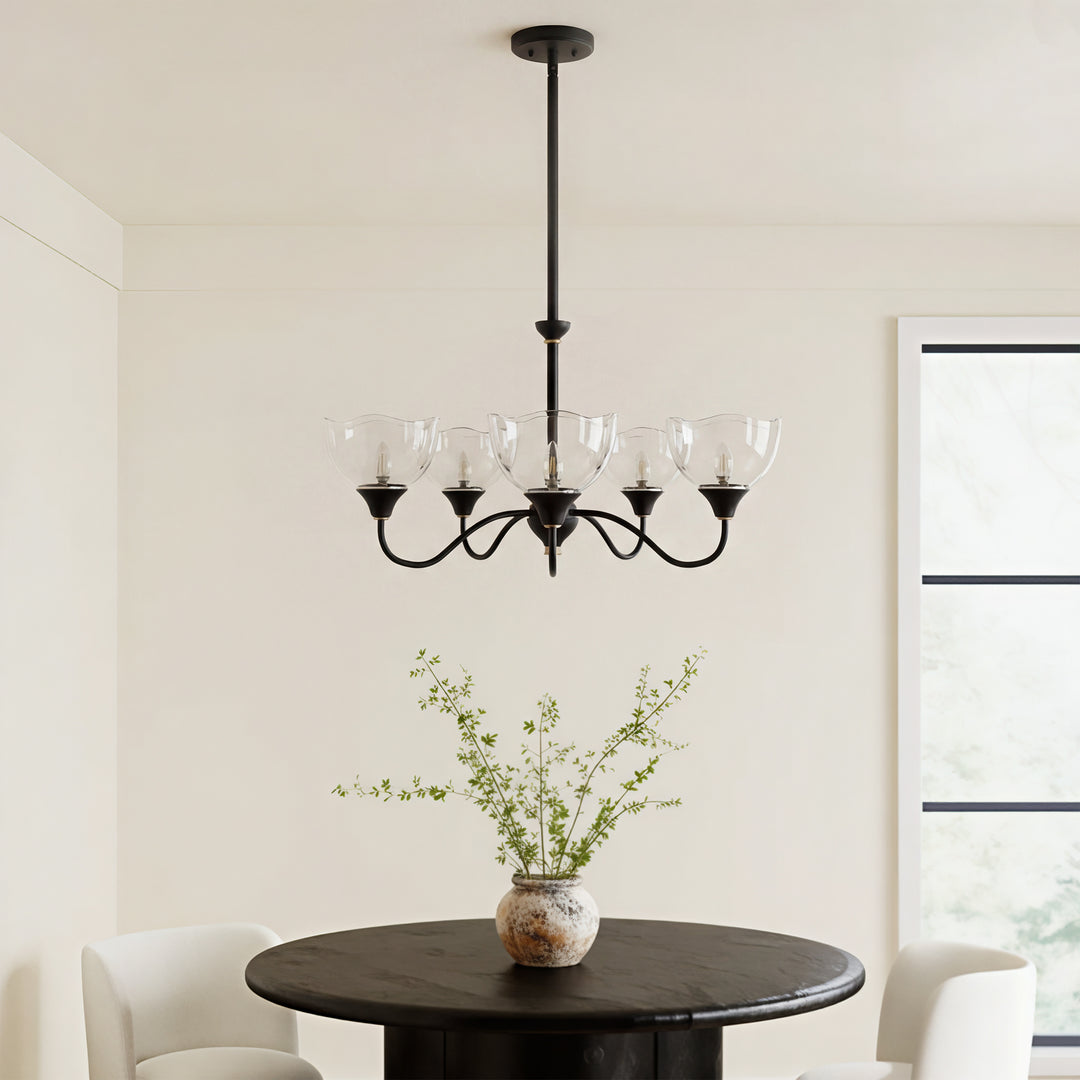 Shine Black Modern Spider Chandelier with Glass Shade for Dining Room or Kitchen Island #48004