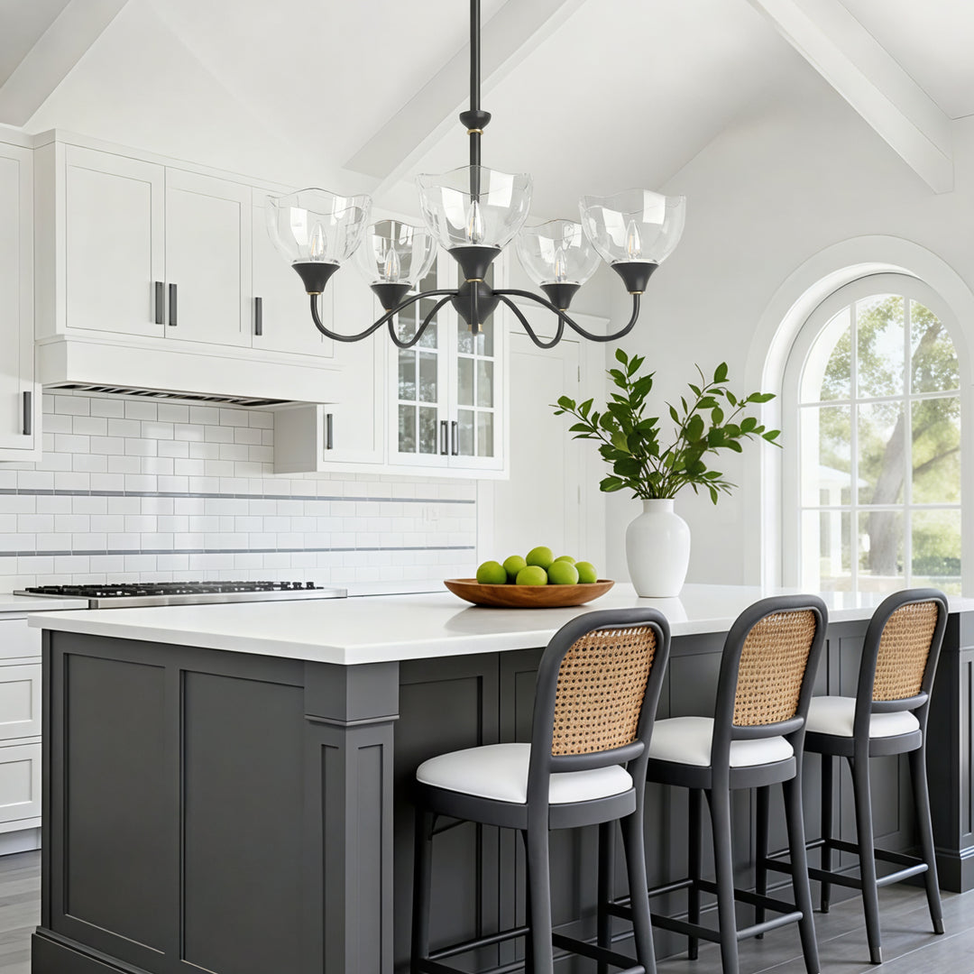 Shine Black Modern Spider Chandelier with Glass Shade for Dining Room or Kitchen Island #48004