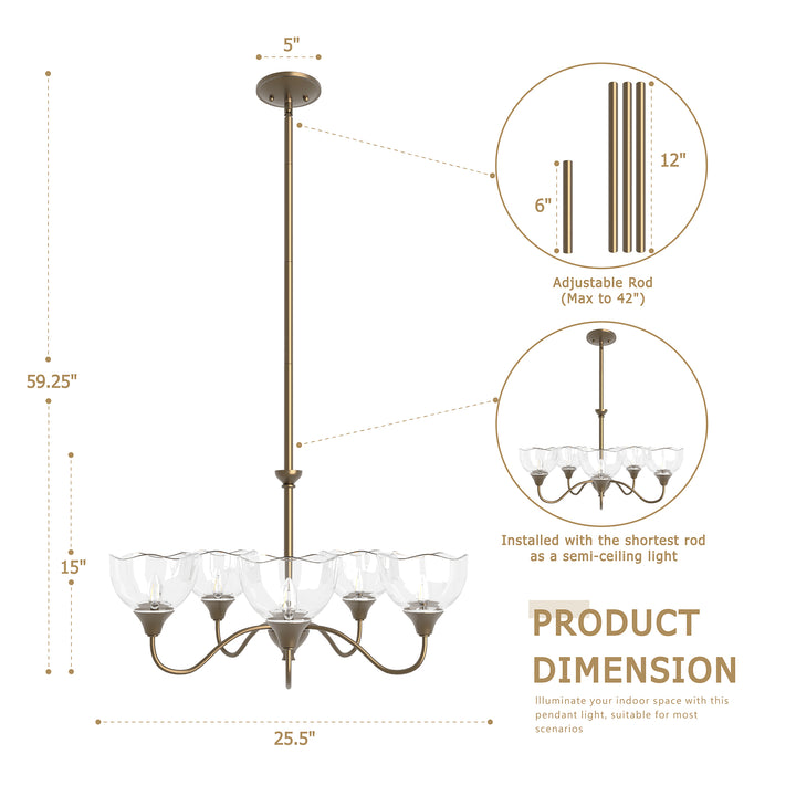 Shine Black Modern Spider Chandelier with Glass Shade for Dining Room or Kitchen Island #48004