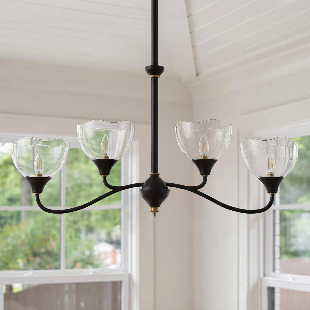 Shine Black Modern Spider Chandelier with Glass Shade for Dining Room or Kitchen Island #48004