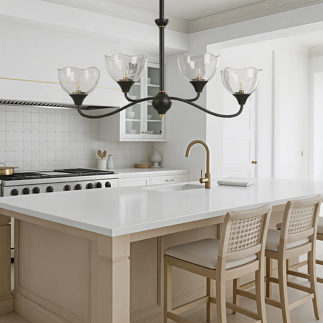 Shine Black Modern Spider Chandelier with Glass Shade for Dining Room or Kitchen Island #48004