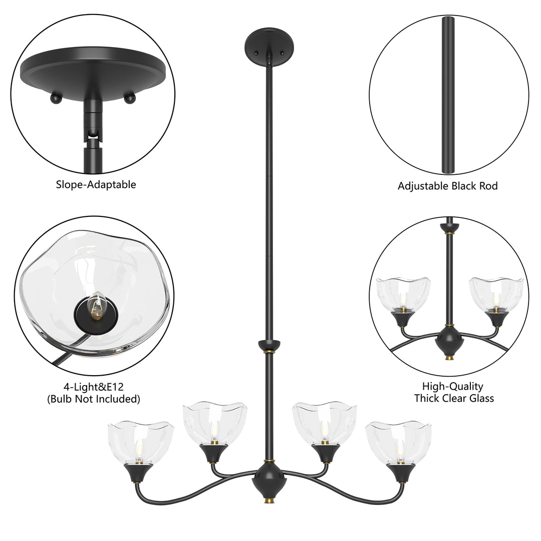 Shine Black Modern Spider Chandelier with Glass Shade for Dining Room or Kitchen Island #48004