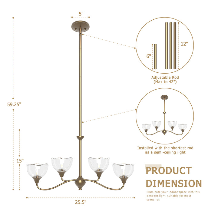 Shine Black Modern Spider Chandelier with Glass Shade for Dining Room or Kitchen Island #48004