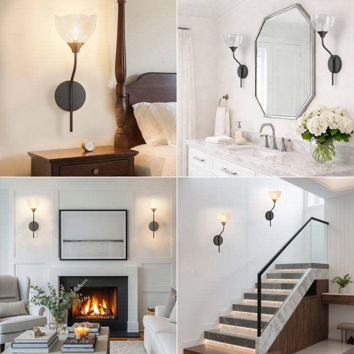 Shine Black and Gold ETL Dimmable Wall Sconces with Petal Shaped Glass Shade #48007