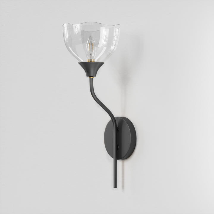 Shine Black and Gold ETL Dimmable Wall Sconces with Petal Shaped Glass Shade #48007