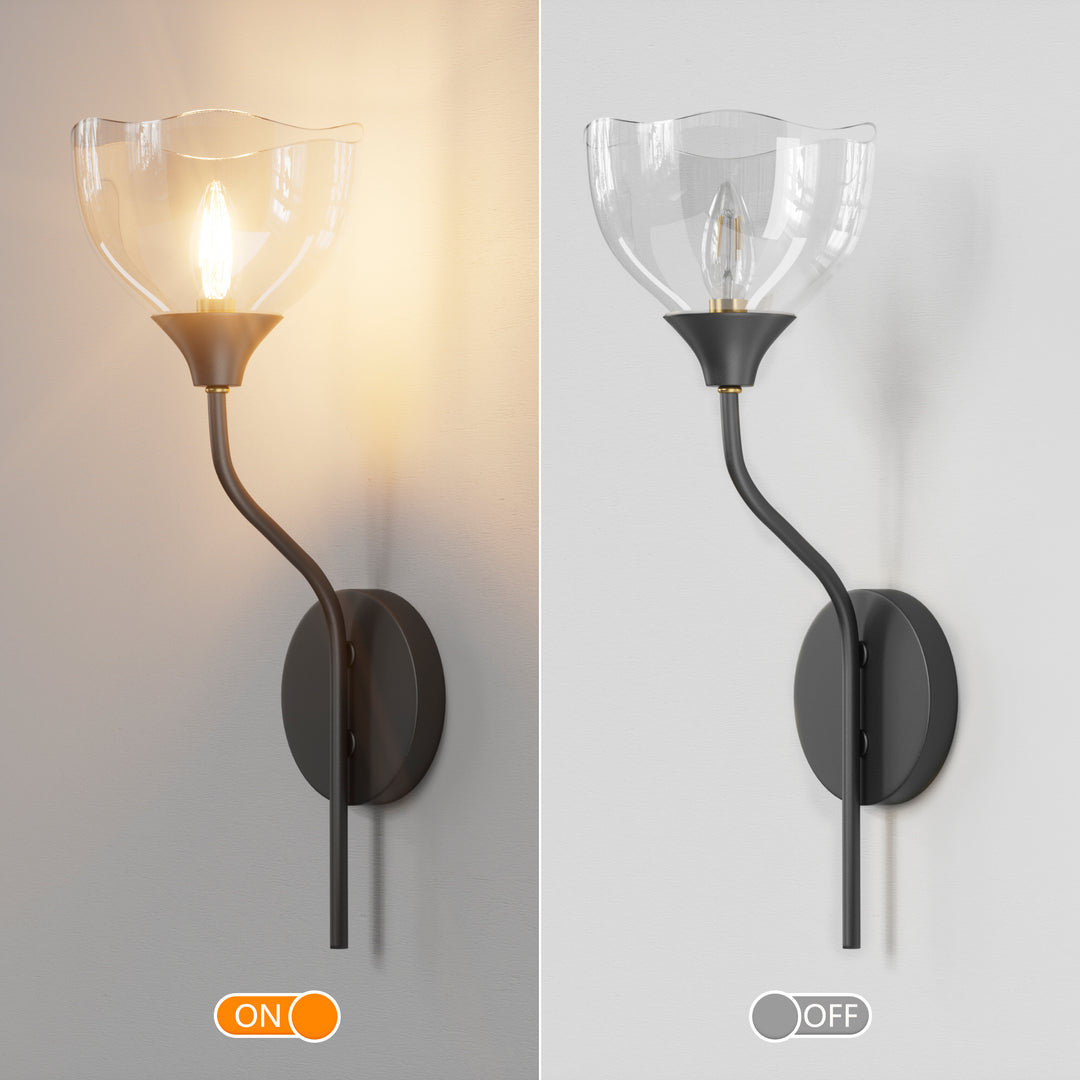 Shine Black and Gold ETL Dimmable Wall Sconces with Petal Shaped Glass Shade #48007