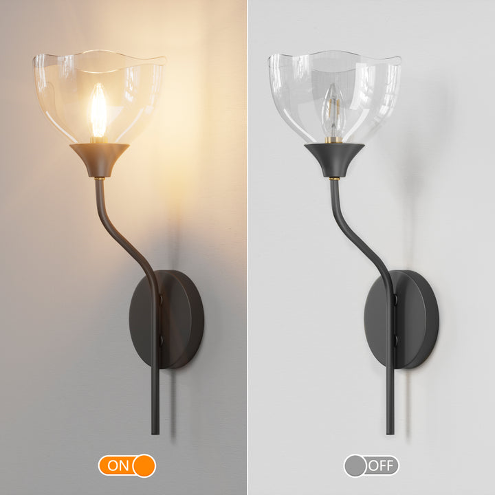 Shine Black and Gold ETL Dimmable Wall Sconces with Petal Shaped Glass Shade #48007