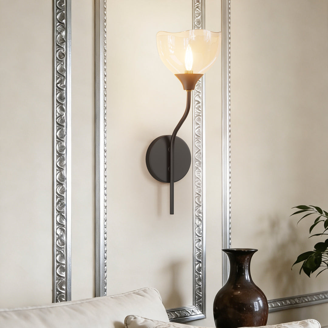 Shine Black and Gold ETL Dimmable Wall Sconces with Petal Shaped Glass Shade #48007