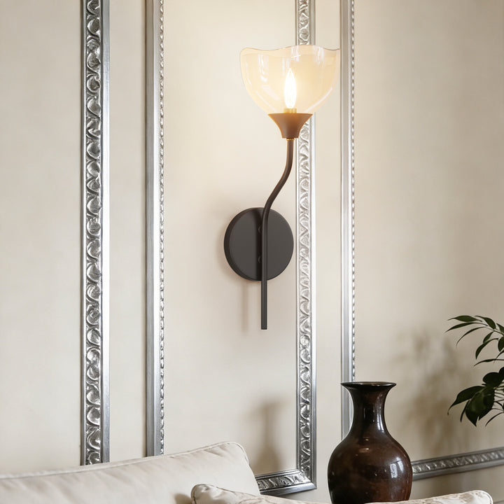 Shine Black and Gold ETL Dimmable Wall Sconces with Petal Shaped Glass Shade #48007