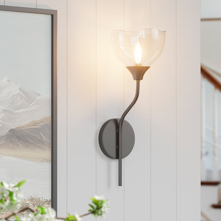 Shine Black and Gold ETL Dimmable Wall Sconces with Petal Shaped Glass Shade #48007