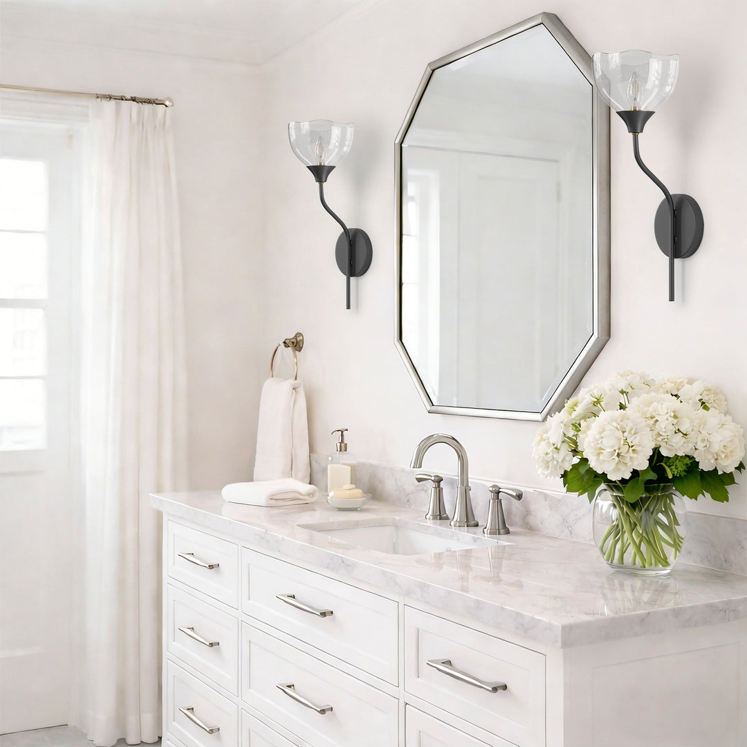 Shine Black and Gold ETL Dimmable Wall Sconces with Petal Shaped Glass Shade #48007