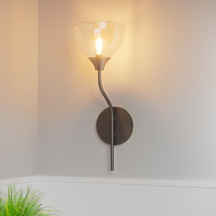 Shine Black and Gold ETL Dimmable Wall Sconces with Petal Shaped Glass Shade #48007