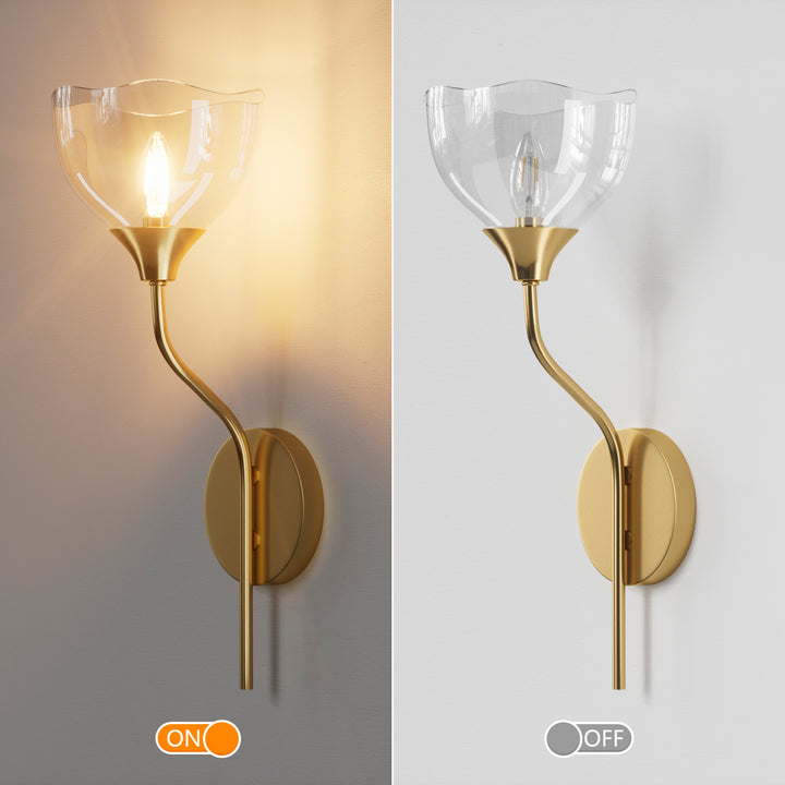 Shine Black and Gold ETL Dimmable Wall Sconces with Petal Shaped Glass Shade #48007