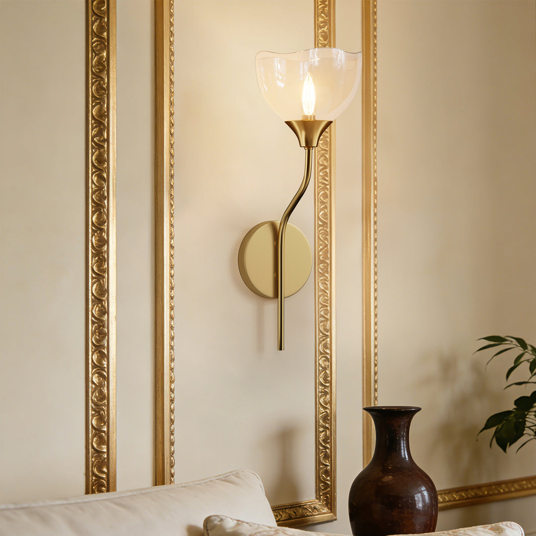 Shine Black and Gold ETL Dimmable Wall Sconces with Petal Shaped Glass Shade #48007