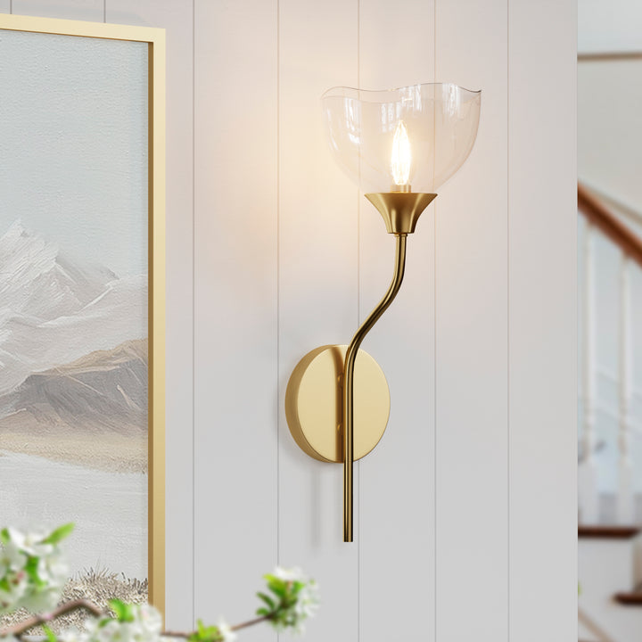 Shine Black and Gold ETL Dimmable Wall Sconces with Petal Shaped Glass Shade #48007