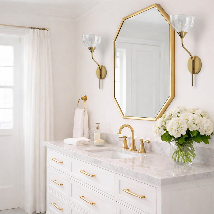 Shine Black and Gold ETL Dimmable Wall Sconces with Petal Shaped Glass Shade #48007