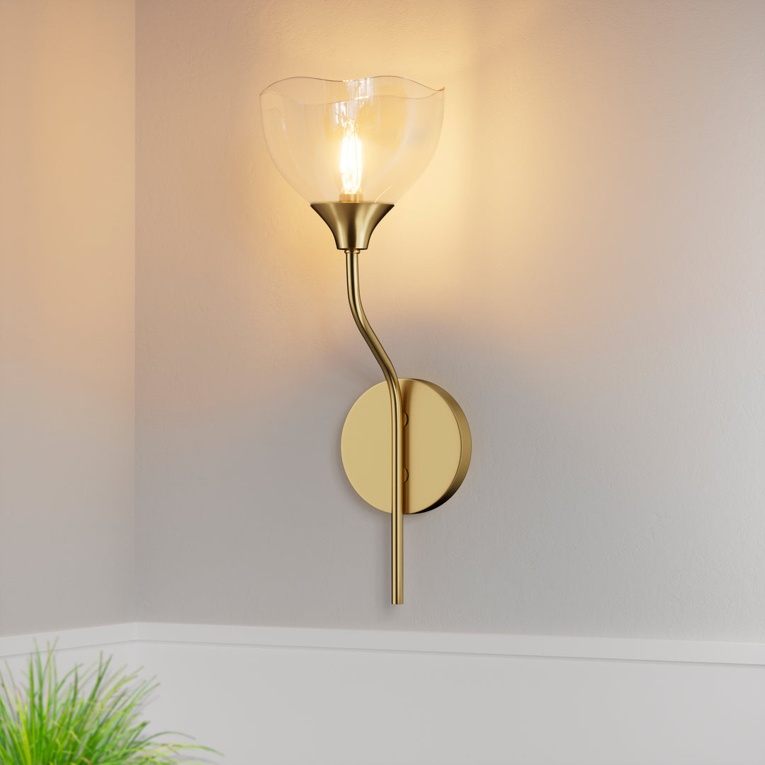 Shine Black and Gold ETL Dimmable Wall Sconces with Petal Shaped Glass Shade #48007