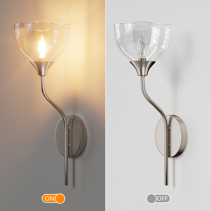 Shine Black and Gold ETL Dimmable Wall Sconces with Petal Shaped Glass Shade #48007
