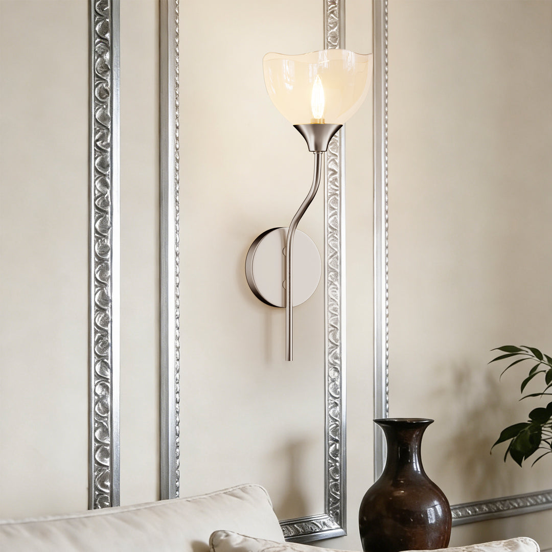 Shine Black and Gold ETL Dimmable Wall Sconces with Petal Shaped Glass Shade #48007