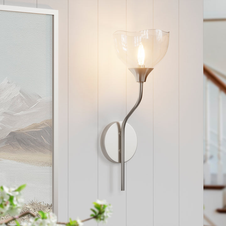 Shine Black and Gold ETL Dimmable Wall Sconces with Petal Shaped Glass Shade #48007