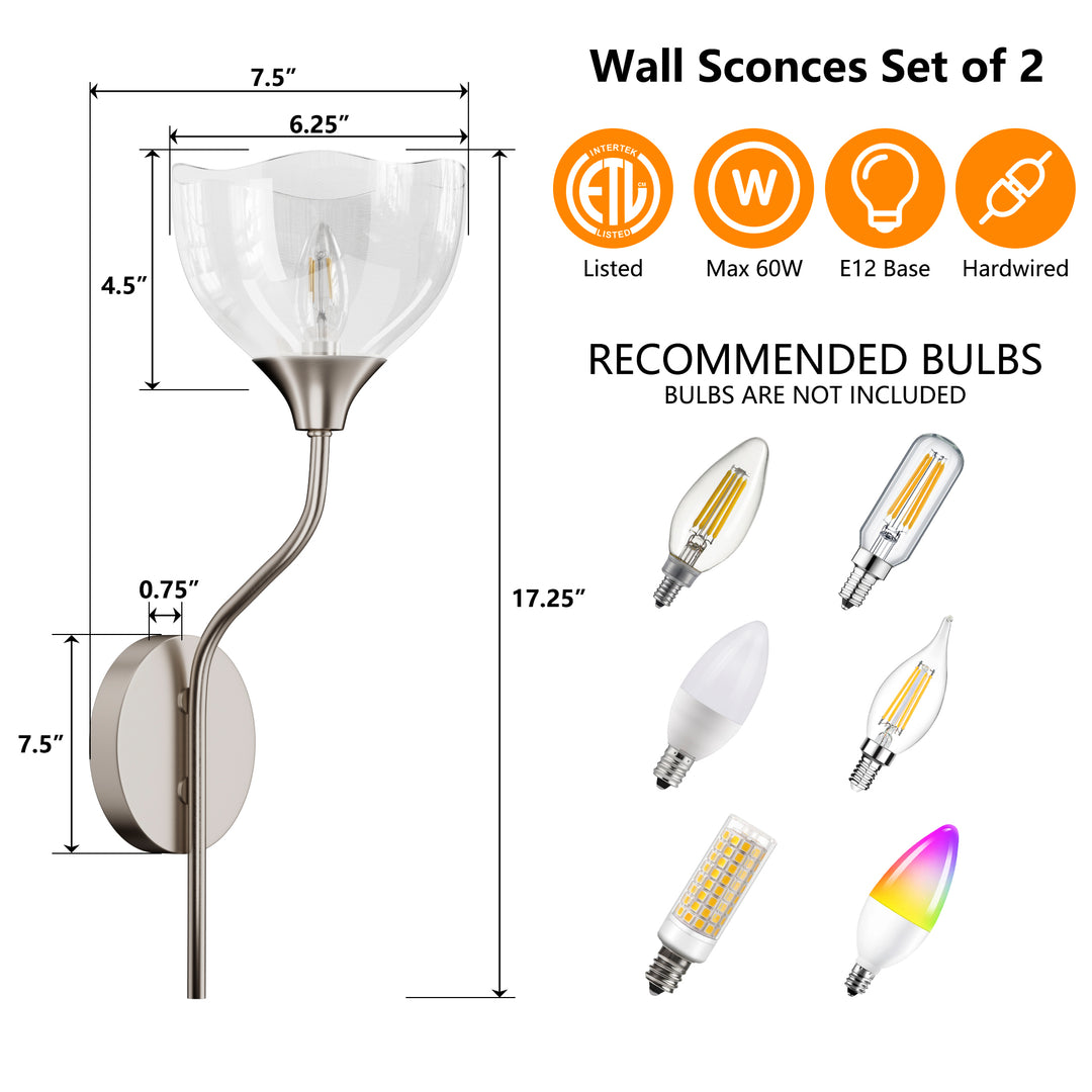 Shine Black and Gold ETL Dimmable Wall Sconces with Petal Shaped Glass Shade #48007
