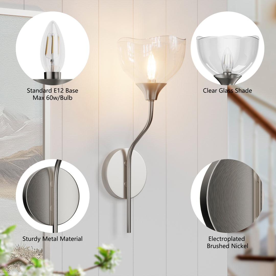 Shine Black and Gold ETL Dimmable Wall Sconces with Petal Shaped Glass Shade #48007