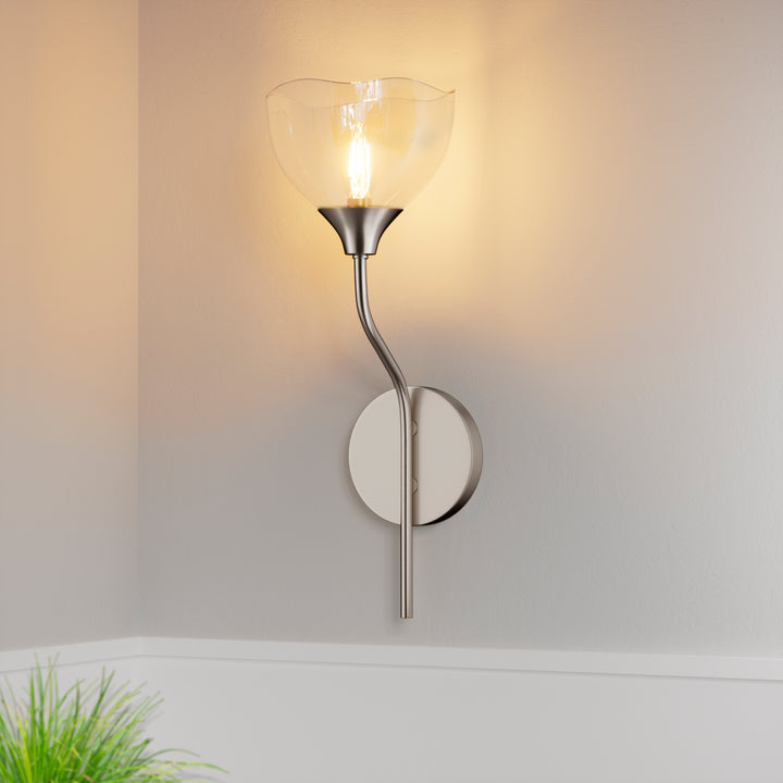 Shine Black and Gold ETL Dimmable Wall Sconces with Petal Shaped Glass Shade #48007