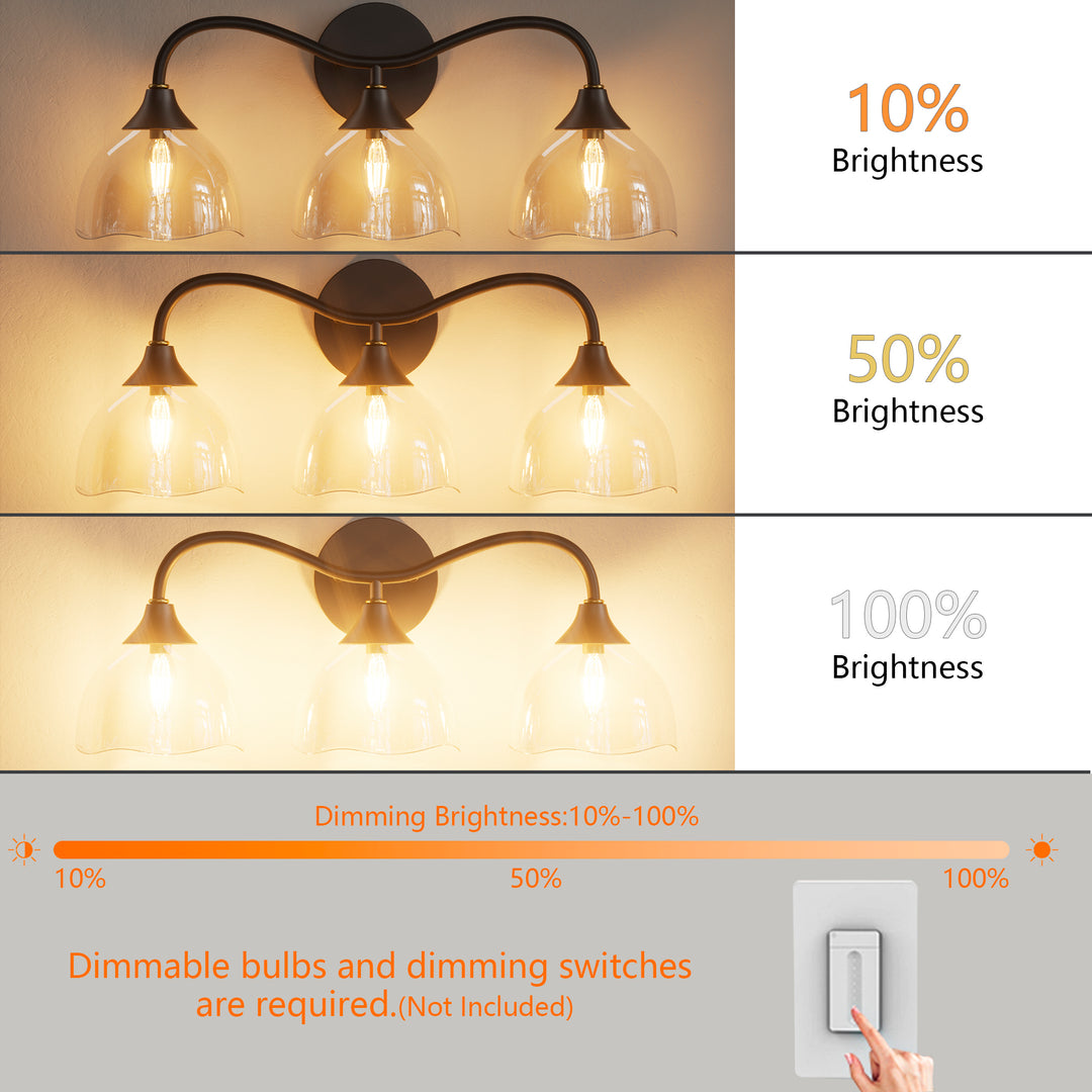 Shine Black and Gold ETL Dimmable Wall Sconces with Petal Shaped Glass Shade #48007