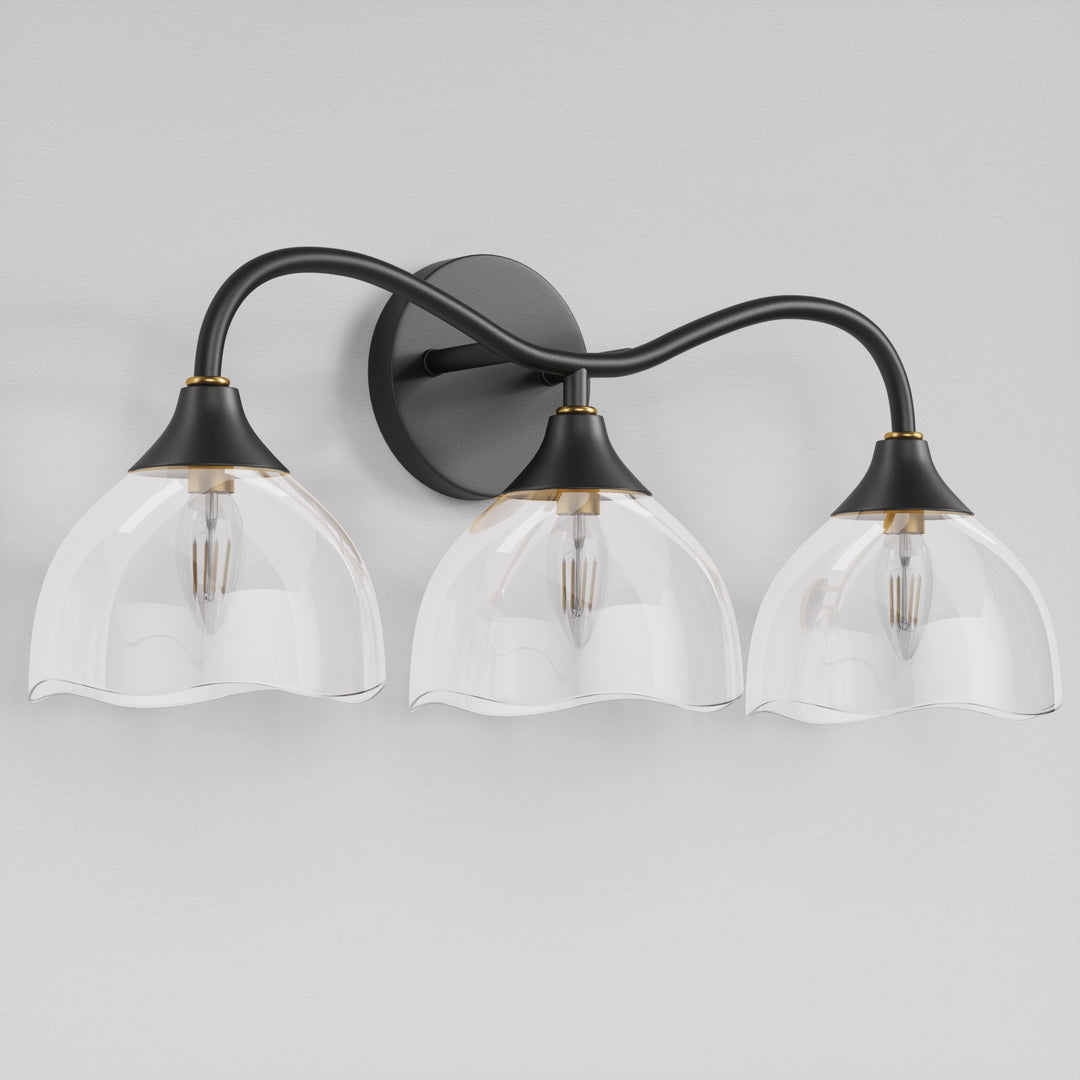 Shine Black and Gold ETL Dimmable Wall Sconces with Petal Shaped Glass Shade #48007