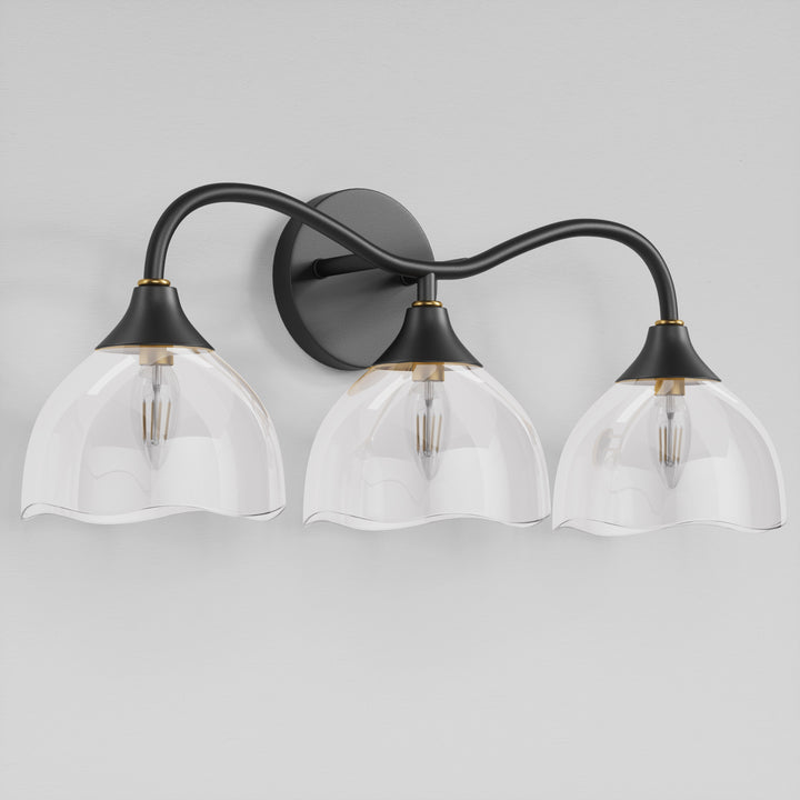 Shine Black and Gold ETL Dimmable Wall Sconces with Petal Shaped Glass Shade #48007