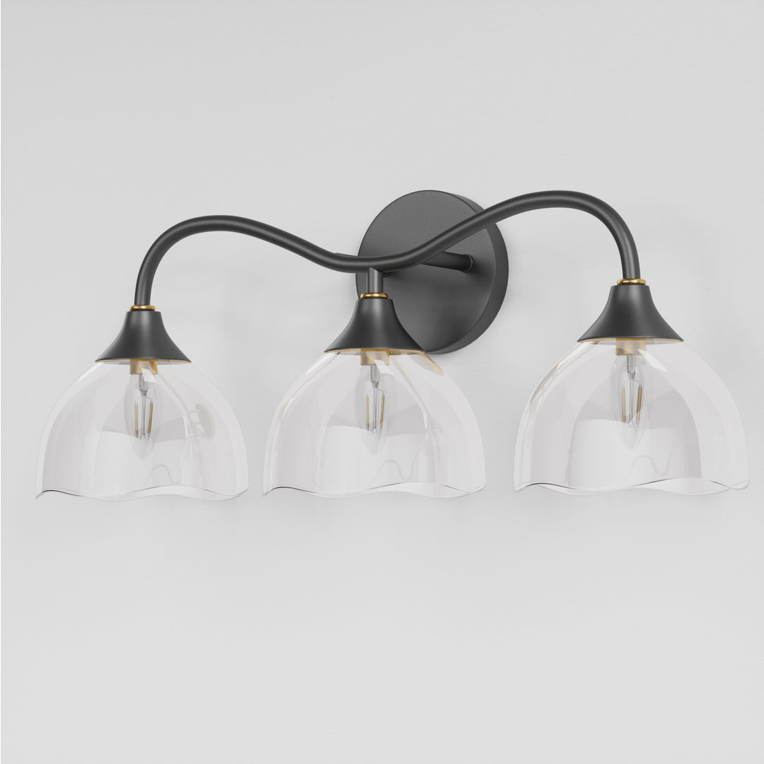 Shine Black and Gold ETL Dimmable Wall Sconces with Petal Shaped Glass Shade #48007