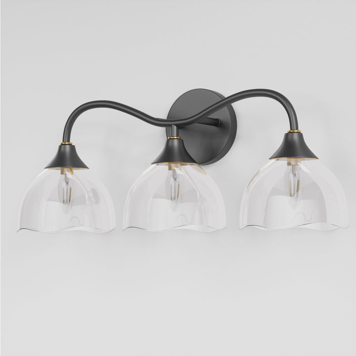 Shine Black and Gold ETL Dimmable Wall Sconces with Petal Shaped Glass Shade #48007