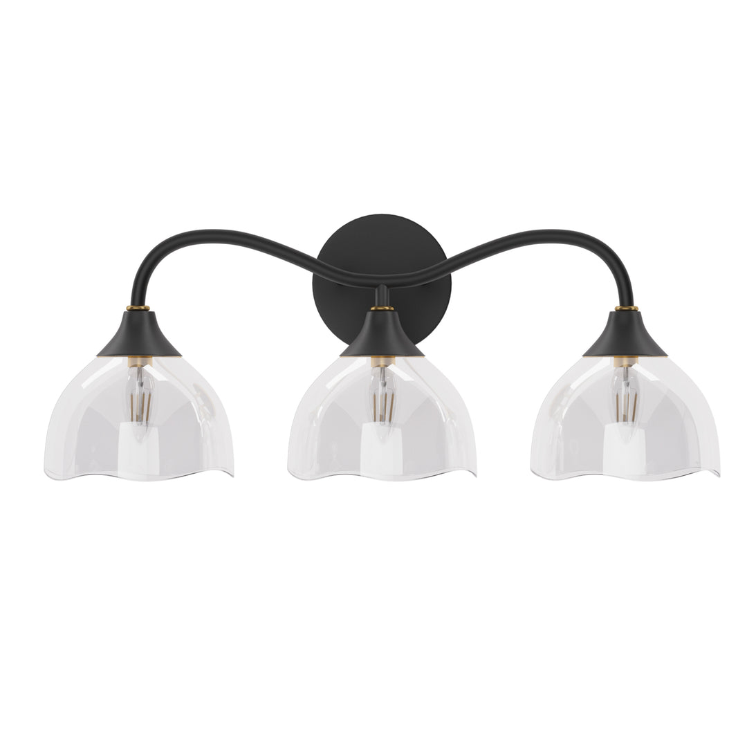 Shine Black and Gold ETL Dimmable Wall Sconces with Petal Shaped Glass Shade #48007