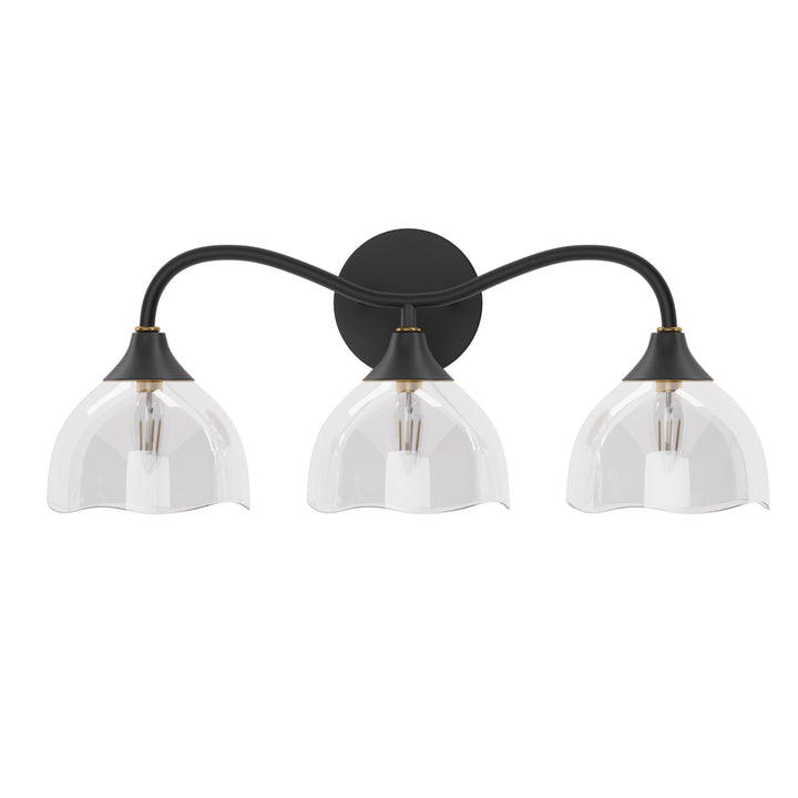 Shine Black and Gold ETL Dimmable Wall Sconces with Petal Shaped Glass Shade #48007