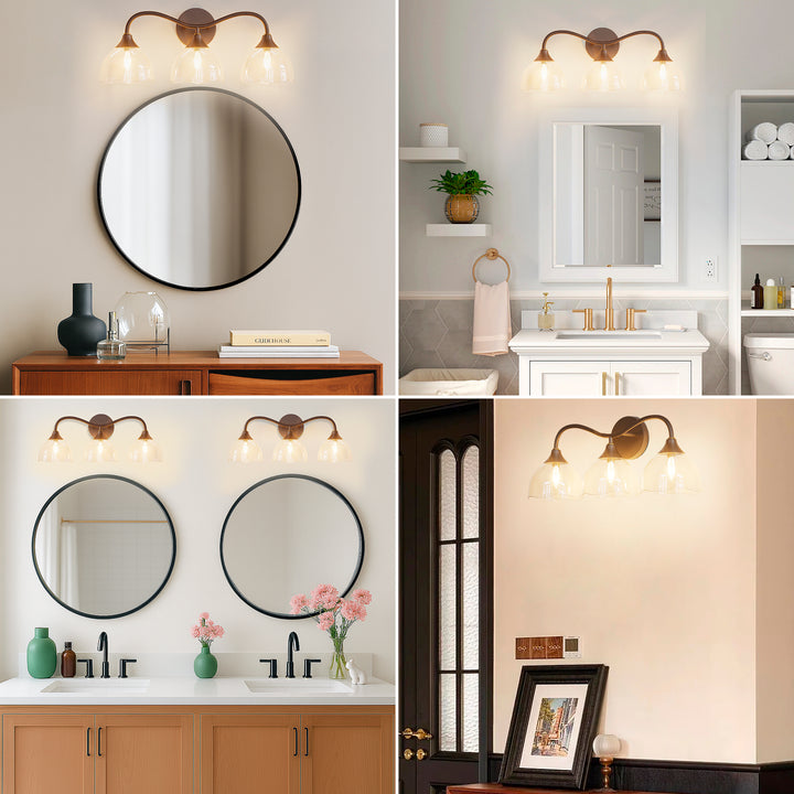 Shine Black and Gold ETL Dimmable Wall Sconces with Petal Shaped Glass Shade #48007