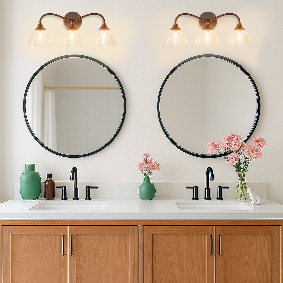 Shine Black and Gold ETL Dimmable Wall Sconces with Petal Shaped Glass Shade #48007