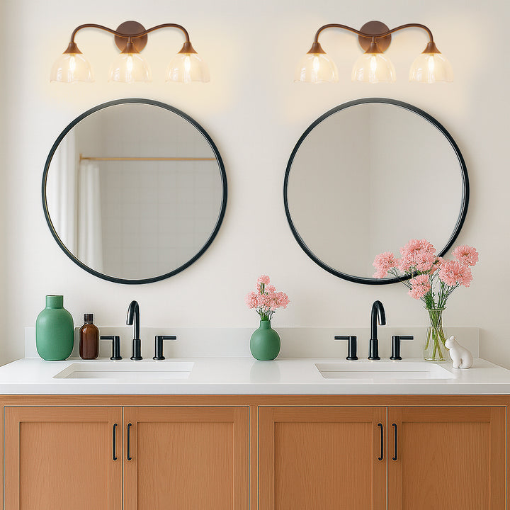Shine Black and Gold ETL Dimmable Wall Sconces with Petal Shaped Glass Shade #48007