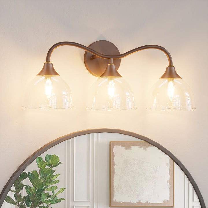 Shine Black and Gold ETL Dimmable Wall Sconces with Petal Shaped Glass Shade #48007