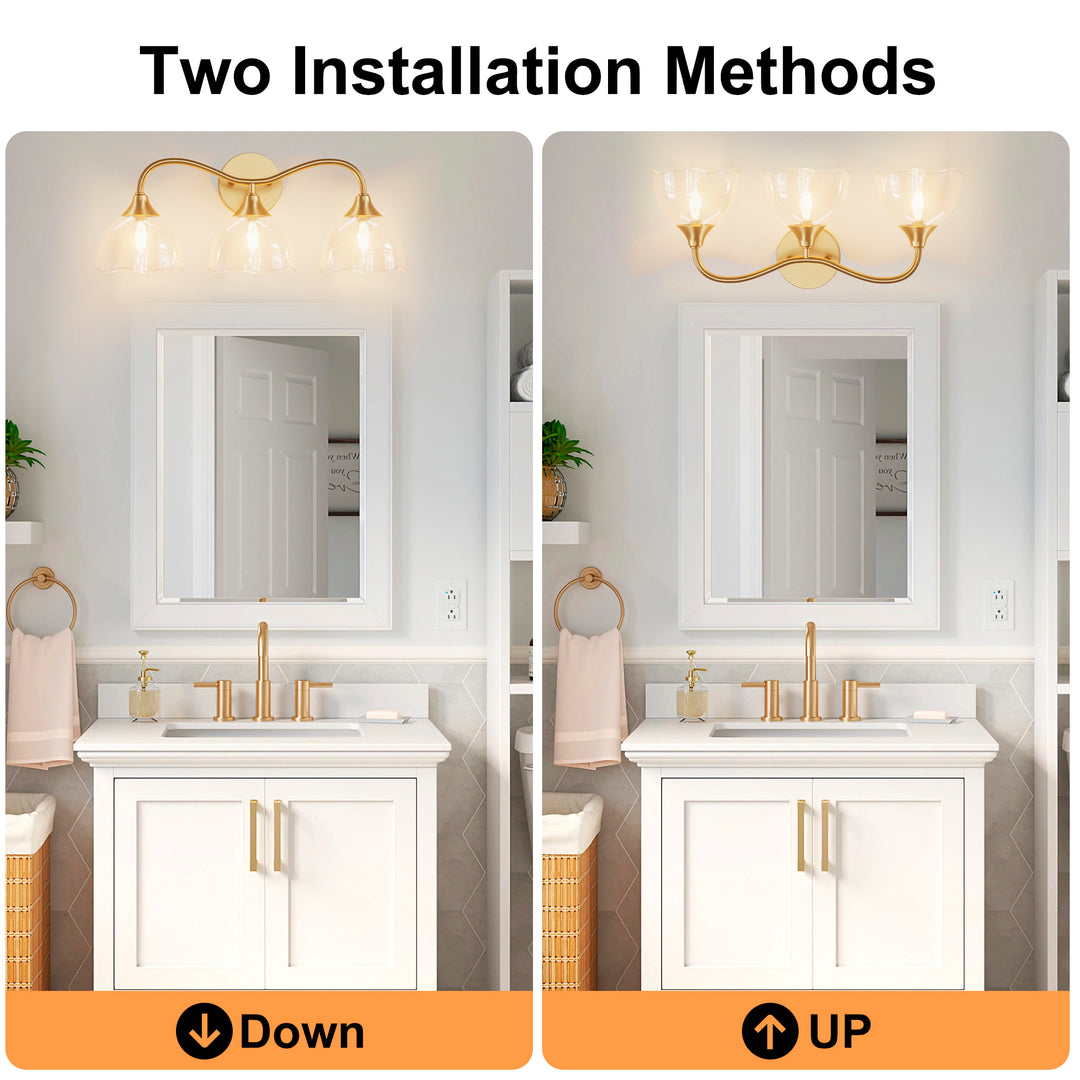 Shine Black and Gold ETL Dimmable Wall Sconces with Petal Shaped Glass Shade #48007
