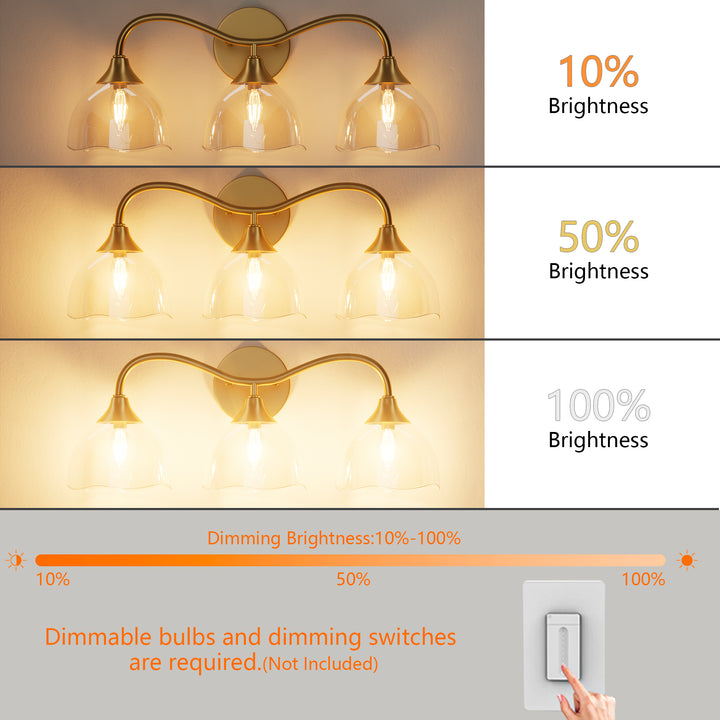 Shine Black and Gold ETL Dimmable Wall Sconces with Petal Shaped Glass Shade #48007