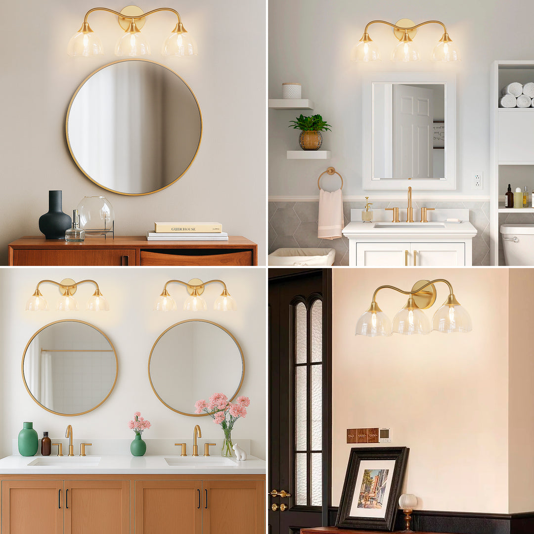 Shine Black and Gold ETL Dimmable Wall Sconces with Petal Shaped Glass Shade #48007